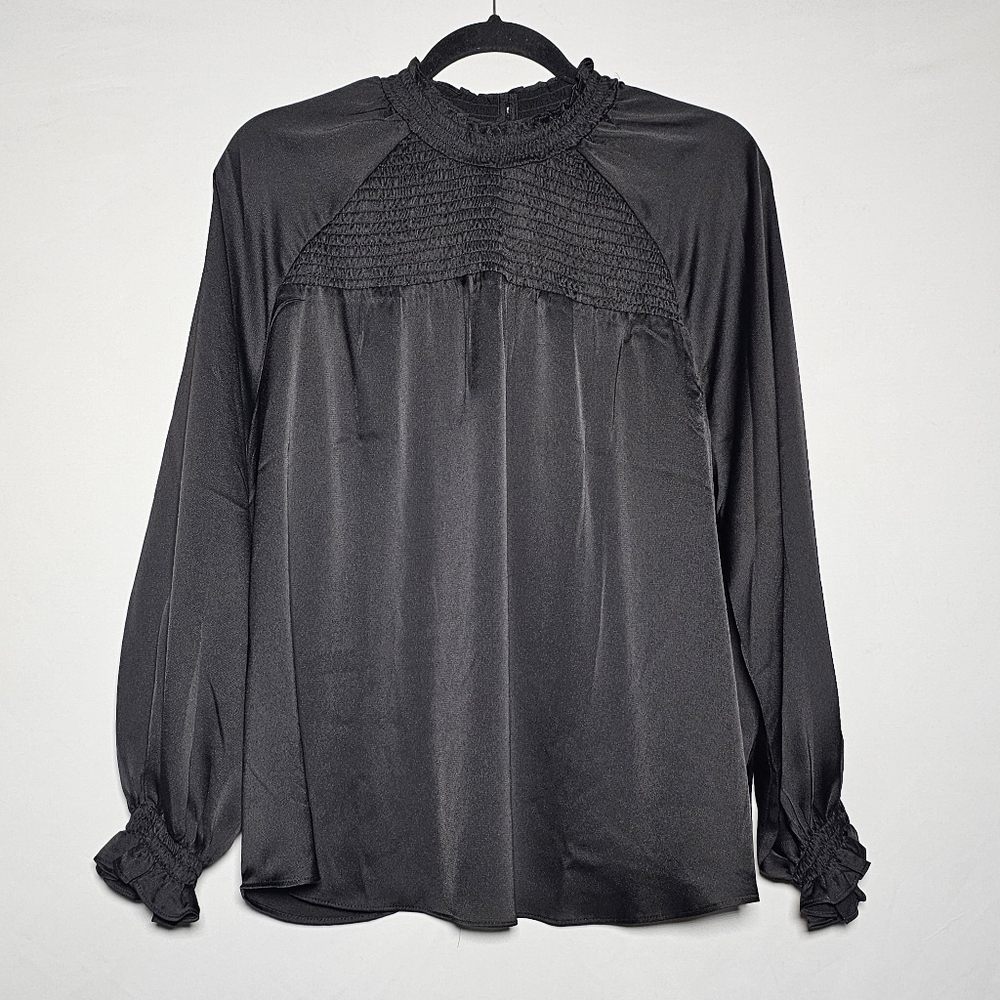 Nanette Lepore black satin balloon sleeve top NWT size XL